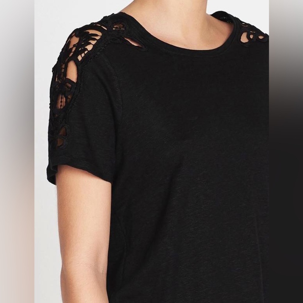 Paige Cassandra Crochet Linen Lace Cutout Shoulders T-shirt
